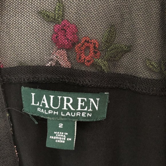 LAUREN by Ralph Lauren Black Floral Mesh Embroidered Dress - Picture 4 of 5